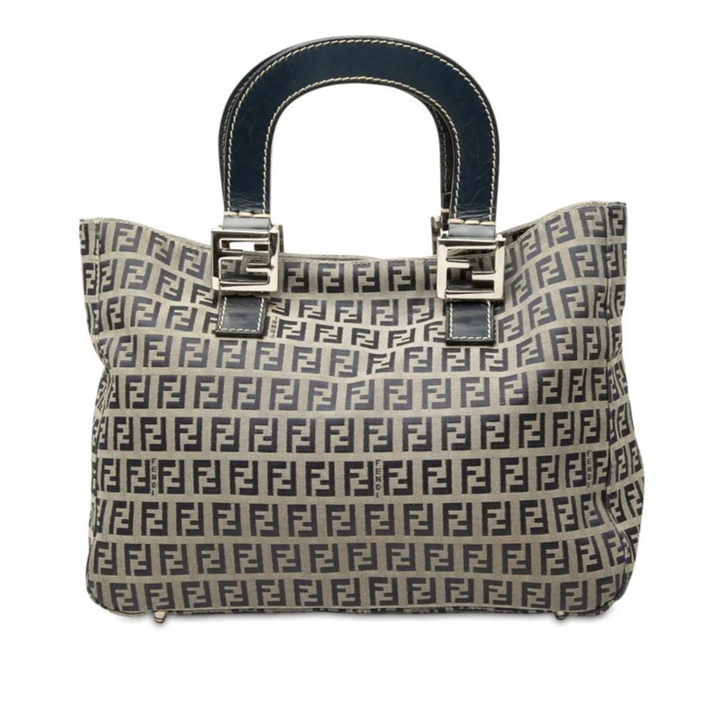 Fendi Zucchino handbag, navy and beige canvas leather, women's.